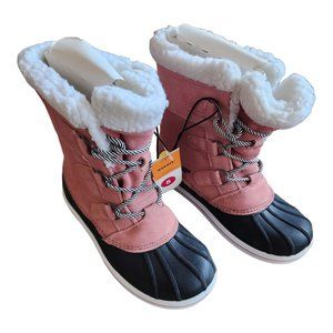 Cat and Jack Girls Pink Lace Up Waterproof Winter Boots Size 5 NEW NWT